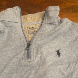 Light Blue Polo by Ralph Lauren Men's Luxury Jersey Zip-Up Sweater small